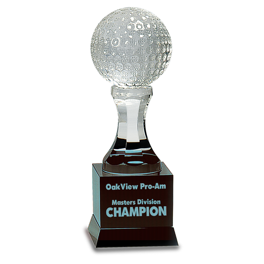9" Crystal Golf Ball on Black Pedestal Base