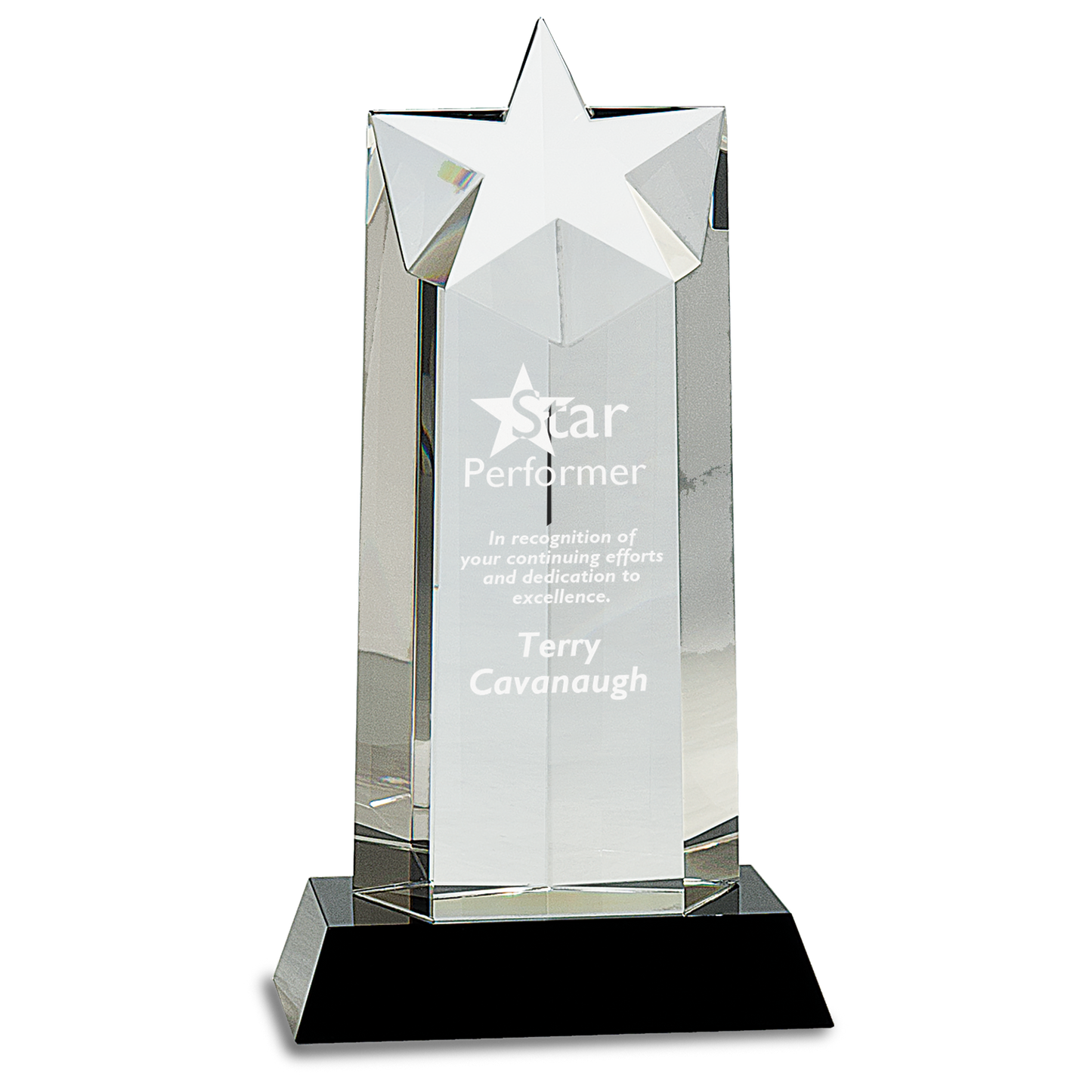 10" Crystal Star Column on Black Pedestal Base