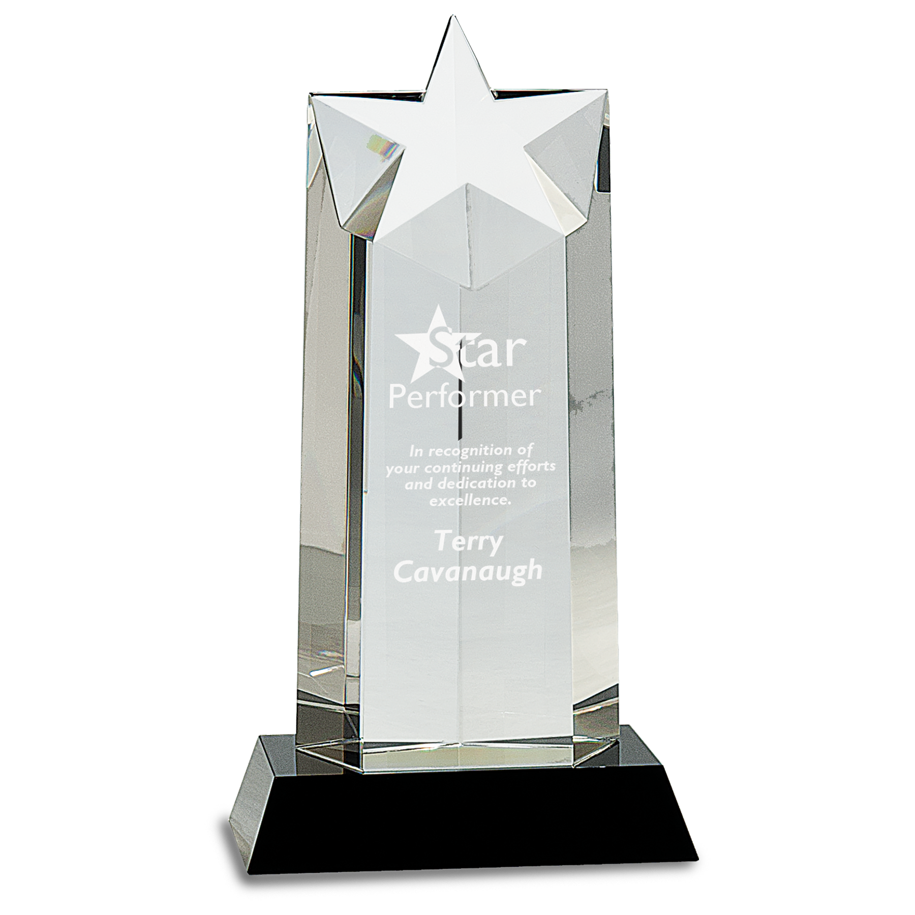 10" Crystal Star Column on Black Pedestal Base