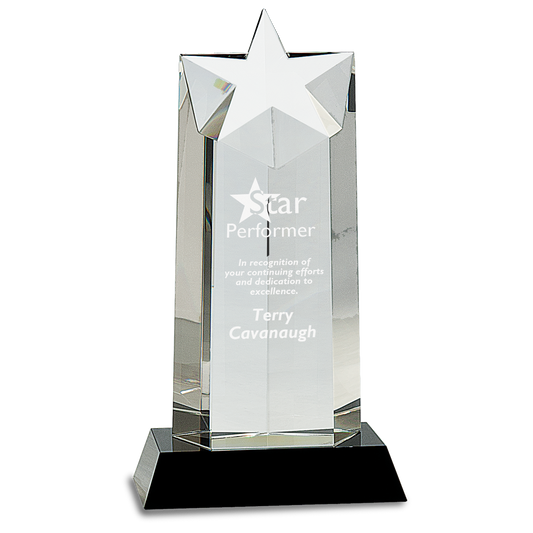 10" Crystal Star Column on Black Pedestal Base