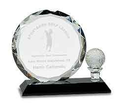 6 1/2" Round Facet Crystal with Golf Ball on Black Pedestal Base