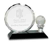 5 1/2" Round Facet Crystal with Golf Ball on Black Pedestal Base