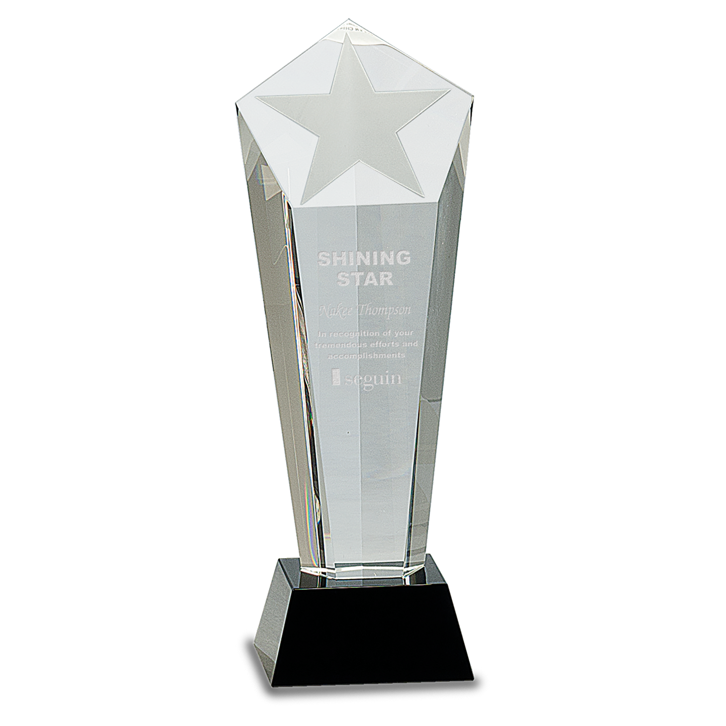 10 1/2" Crystal Frosted Star Column on Black Pedestal Base