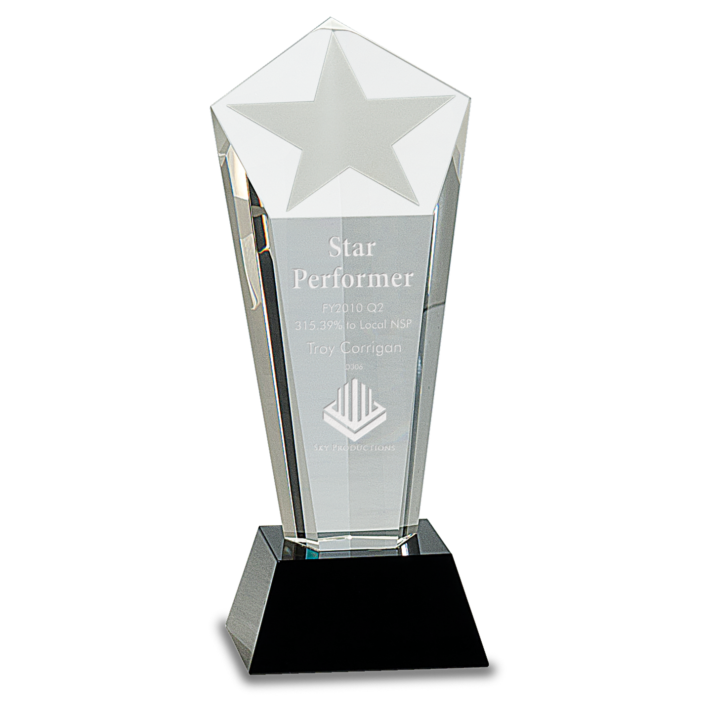 8 3/4" Crystal Frosted Star Column on Black Pedestal Base