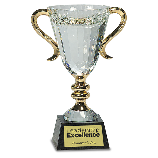 8 1/2" Crystal Cup with Gold Handles and Stem