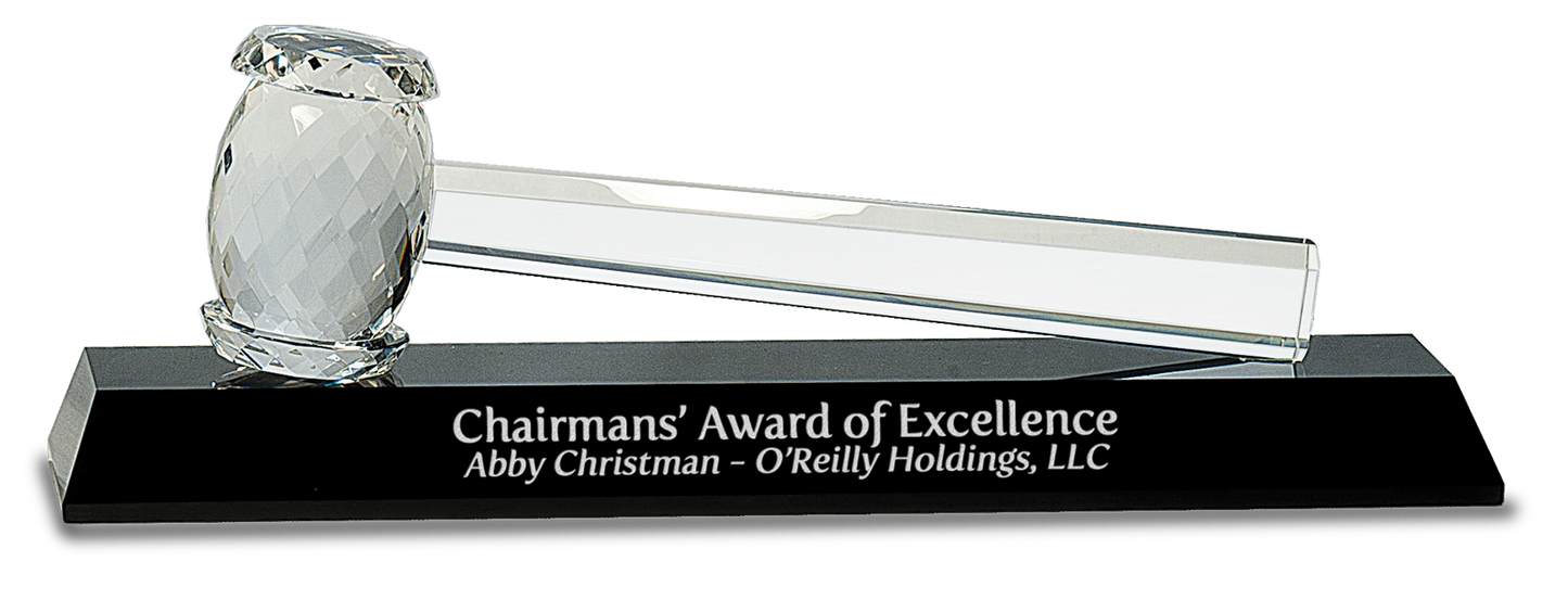 13 7/8" x 4 1/4" Crystal Gavel on Black Base