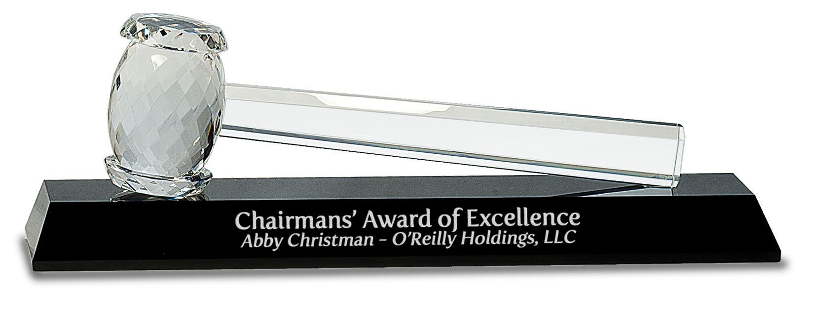 13 7/8" x 4 1/4" Crystal Gavel on Black Base