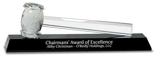 13 7/8" x 4 1/4" Crystal Gavel on Black Base