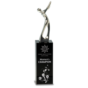 9 1/2" Silver Metal Golf Figure on Black Crystal Pedestal