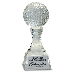 7 3/4" Crystal Golf Ball on Clear Pedestal Base