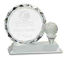 5 1/4" Round Facet Crystal with Golf Ball on Clear Pedestal Base