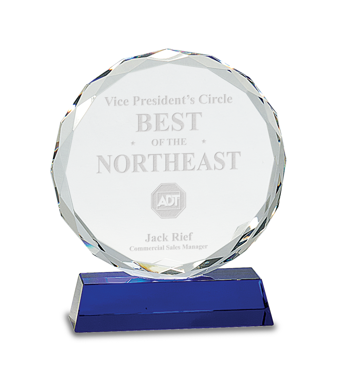 7" Round Facet Crystal on Blue Pedestal Base