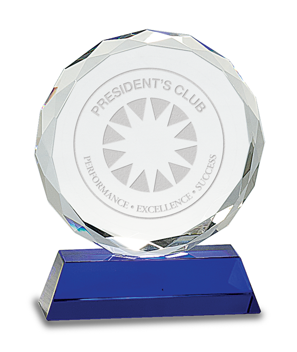 6" Round Facet Crystal on Blue Pedestal Base