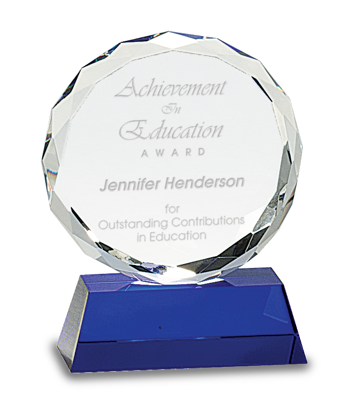 5" Round Facet Crystal on Blue Pedestal Base