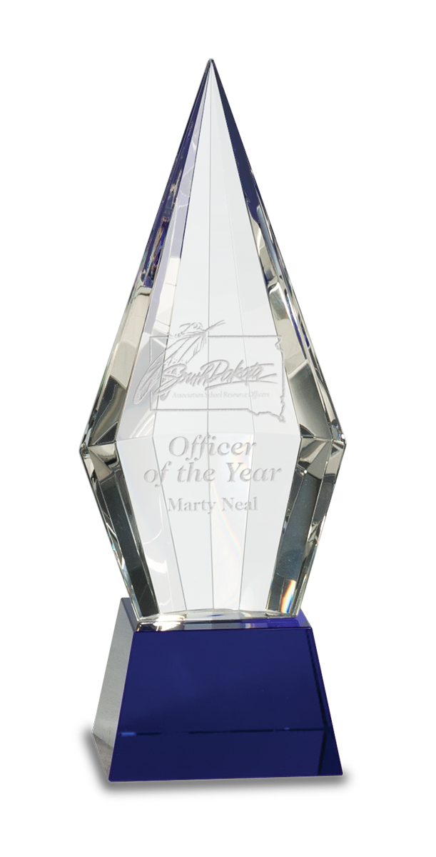 9 1/2" Obelisk Facet Crystal on Blue Pedestal Base