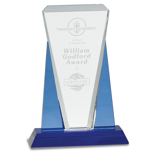 7" x 10" Blue/Clear Wedge Crystal on Blue Pedestal Base