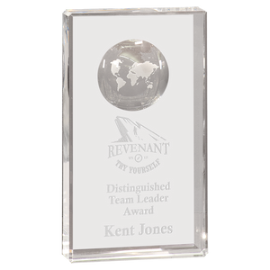 8" Clear Crystal Rectangle with Globe Etching