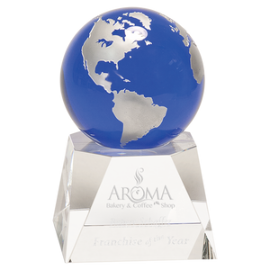 6 1/2" Blue Crystal Globe on Clear Crystal Base