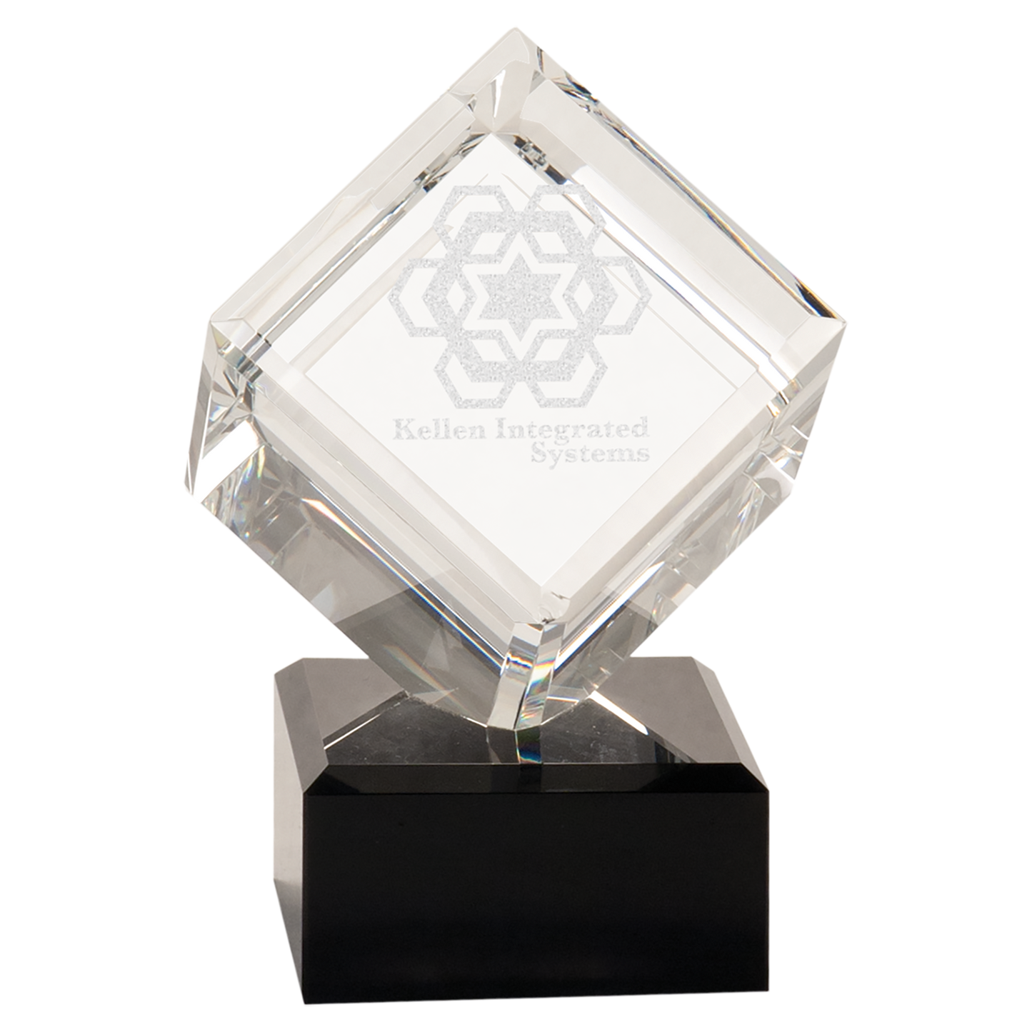 6" Clear Crystal Cube on Black Pedestal Base