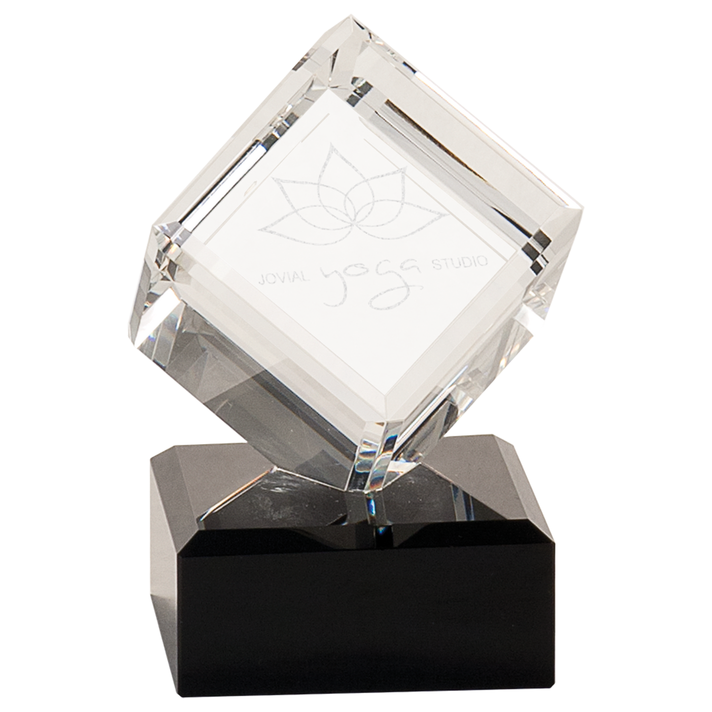 4 1/2" Clear Crystal Cube on Black Pedestal Base