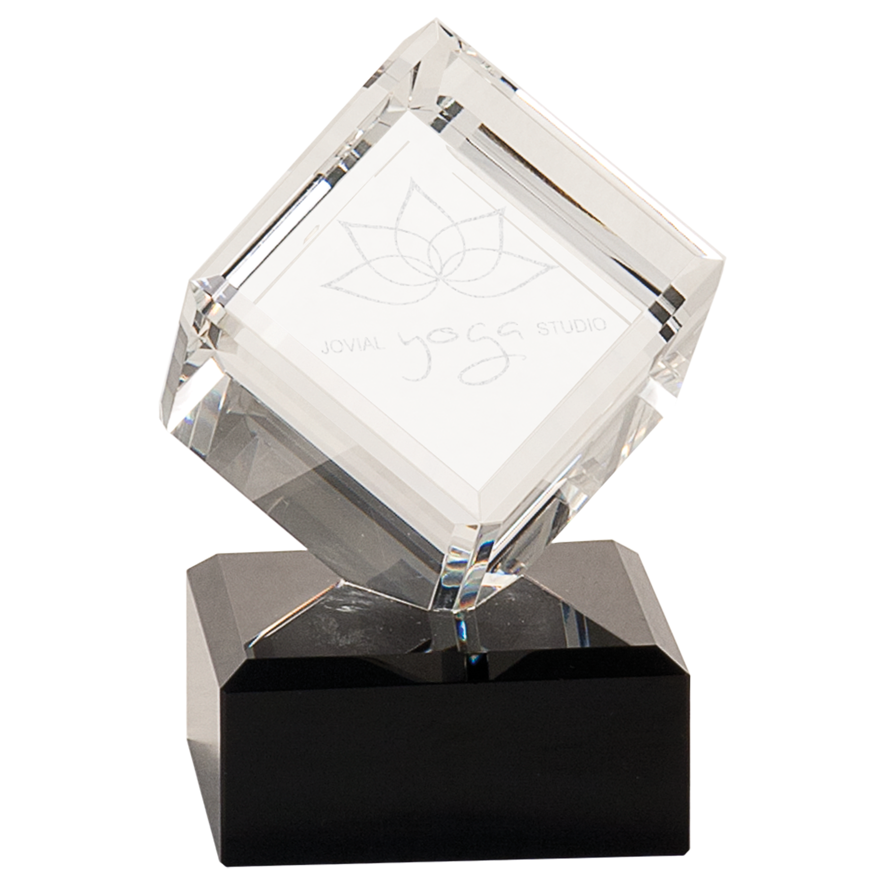 4 1/2" Clear Crystal Cube on Black Pedestal Base