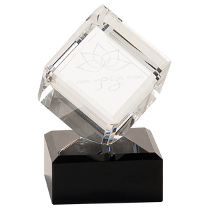 4 1/2" Clear Crystal Cube on Black Pedestal Base