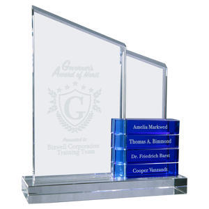 8" x 9" Crystal Perpetual Standup Plaque with 4 Blue Crystal Blocks