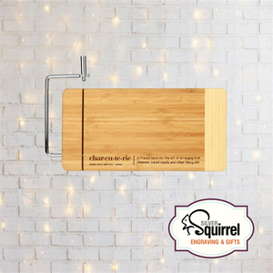 Bamboo Cutting Board with Metal Cheese Cutter {Charcuterie Definition}