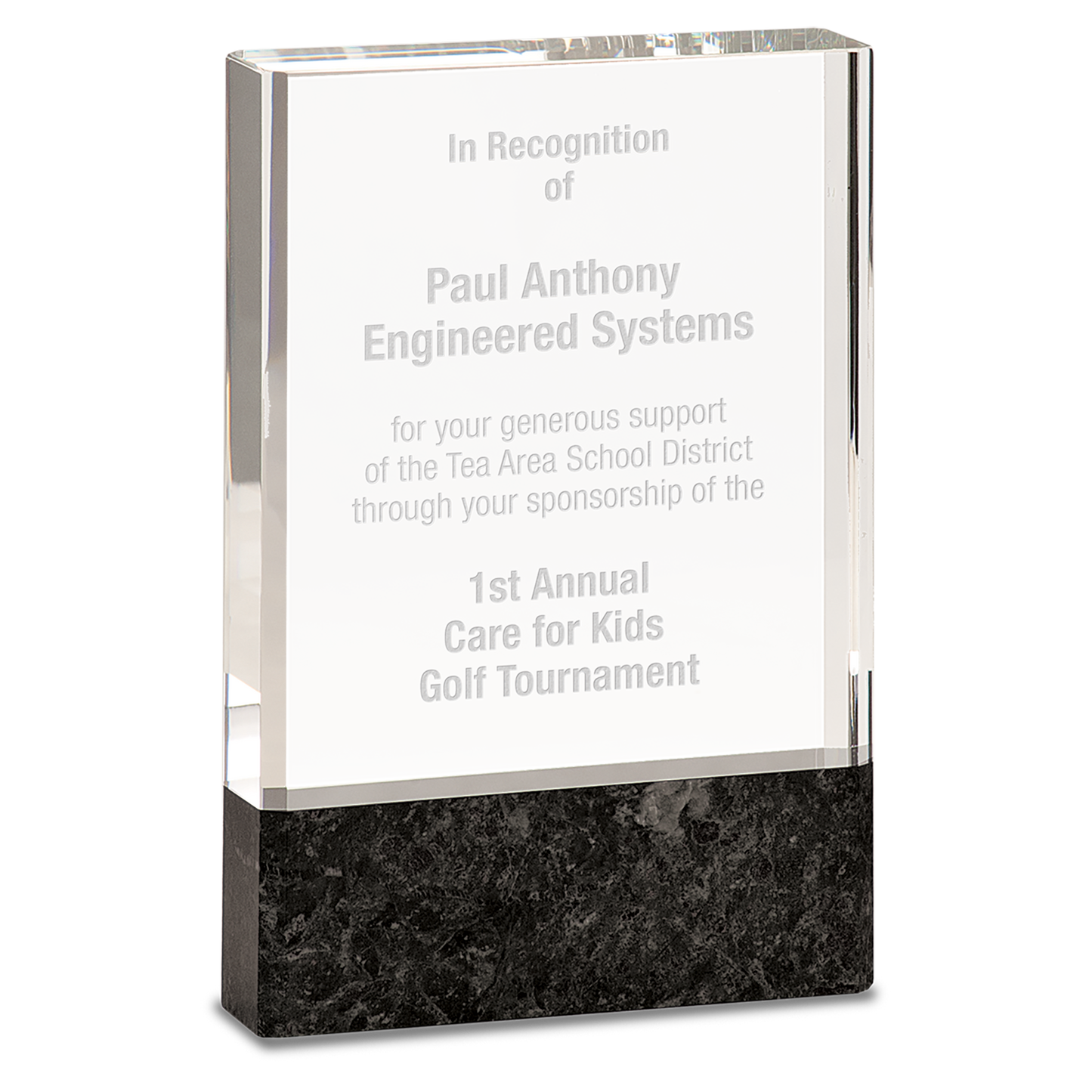 4" x 6" Clear Fusion Crystal Award with Genuine Black Marble