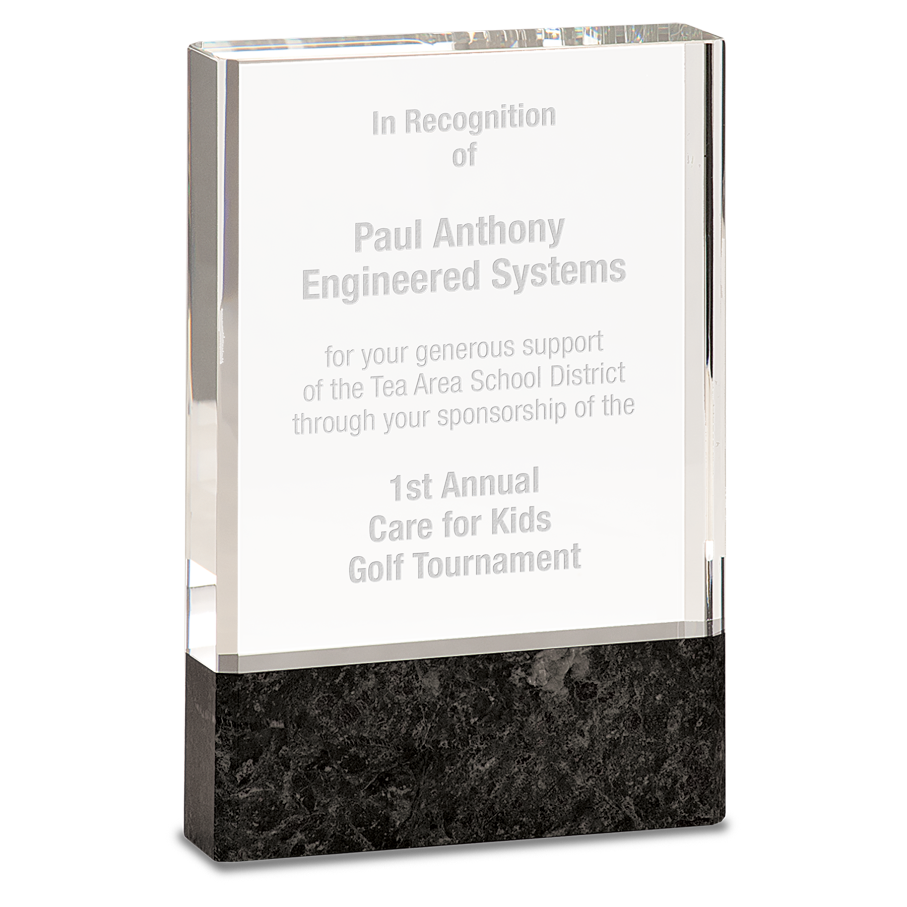 4" x 6" Clear Fusion Crystal Award with Genuine Black Marble