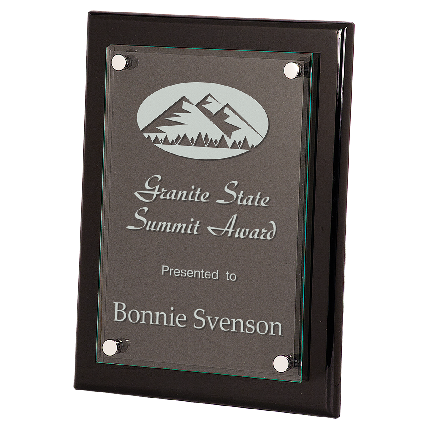 9" x 12" Black Piano Finish Floating Glass Plaque