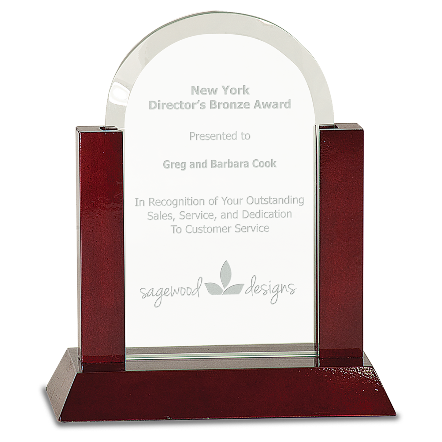 7" Jade Dome Gateway Glass Award with Rosewood Finish Base
