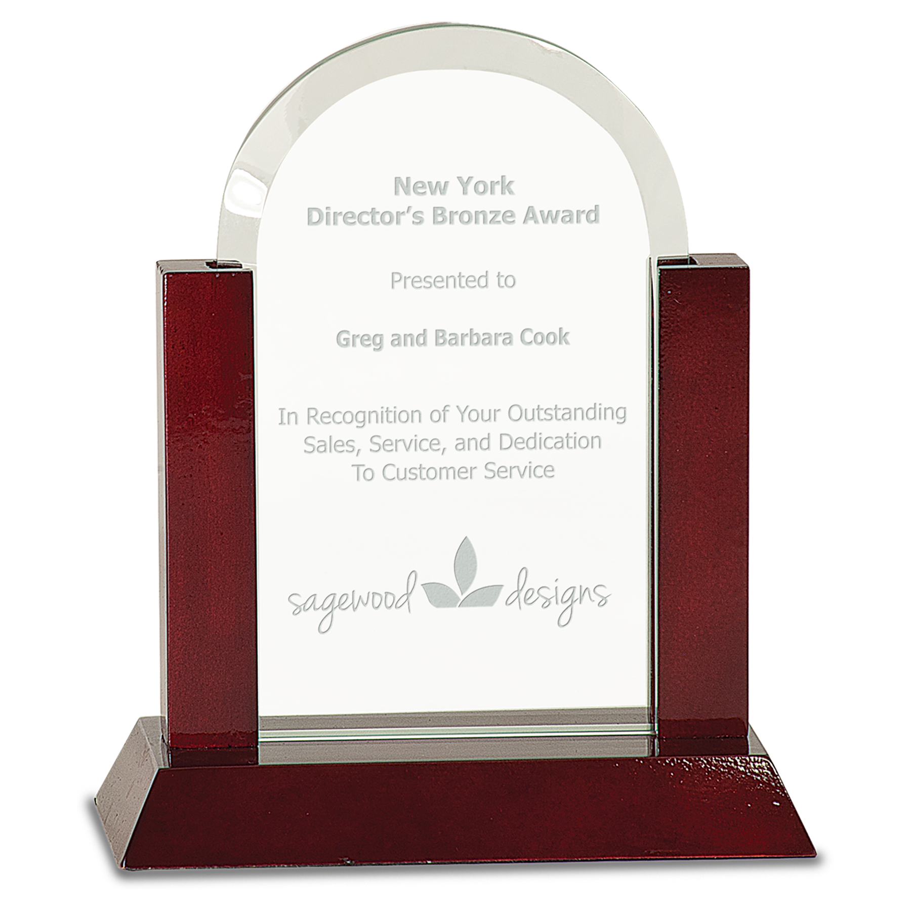 7" Jade Dome Gateway Glass Award with Rosewood Finish Base