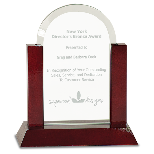 7" Jade Dome Gateway Glass Award with Rosewood Finish Base