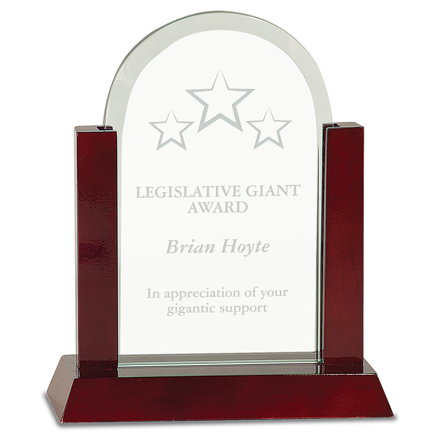 8" Jade Dome Gateway Glass Award with Rosewood Finish Base