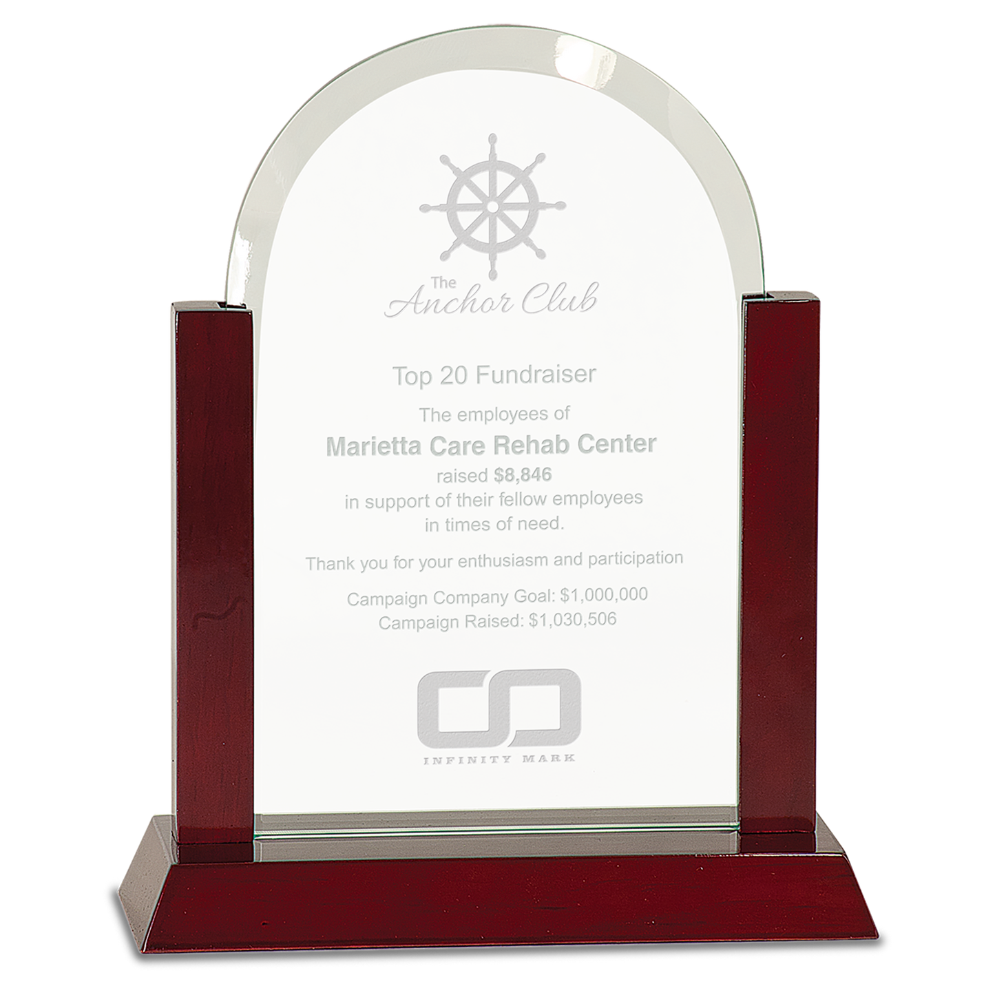 9" Jade Dome Gateway Glass Award with Rosewood Finish Base