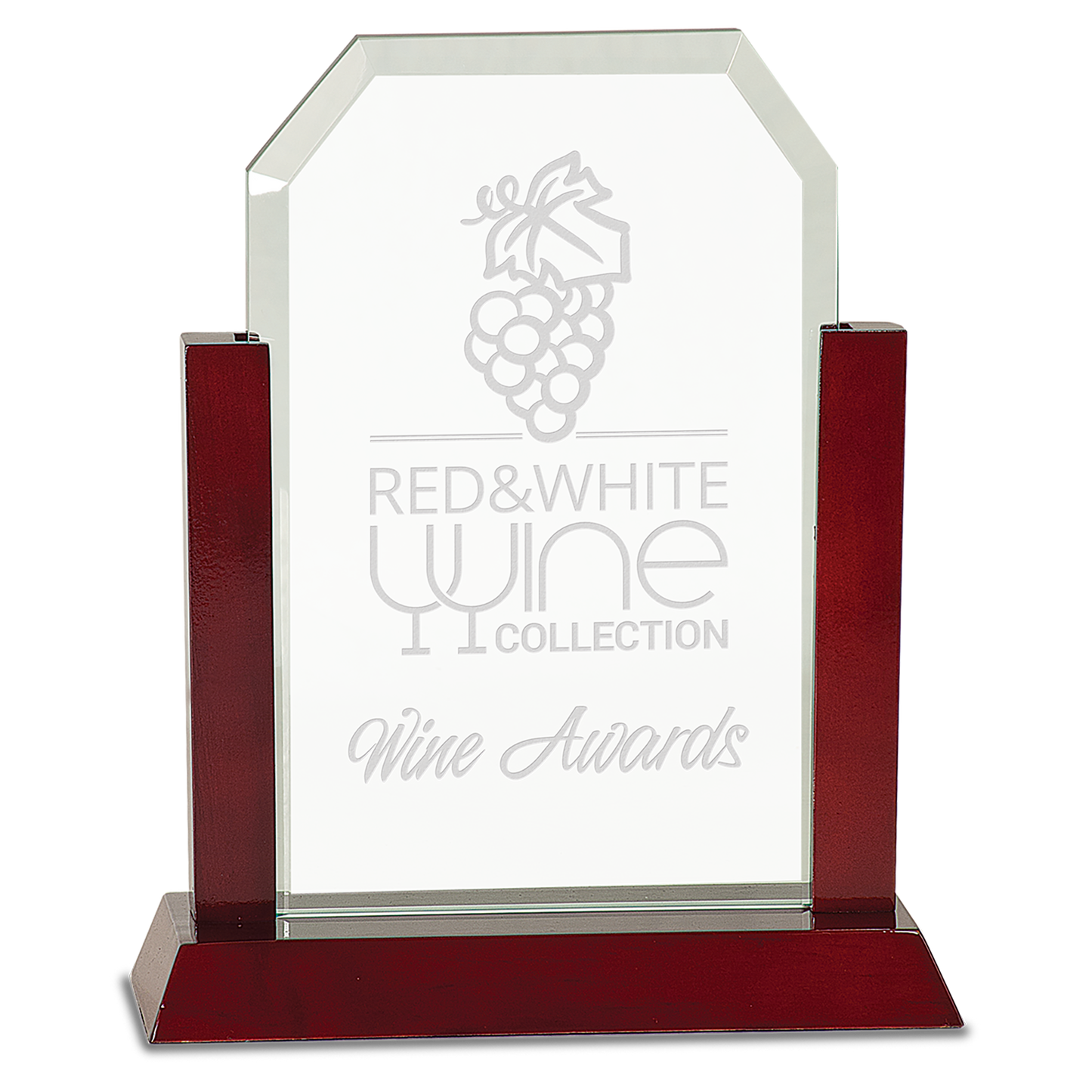 9" Jade Clip Corner Glass Award with Rosewood Finish Base