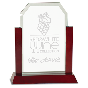 9" Jade Clip Corner Glass Award with Rosewood Finish Base