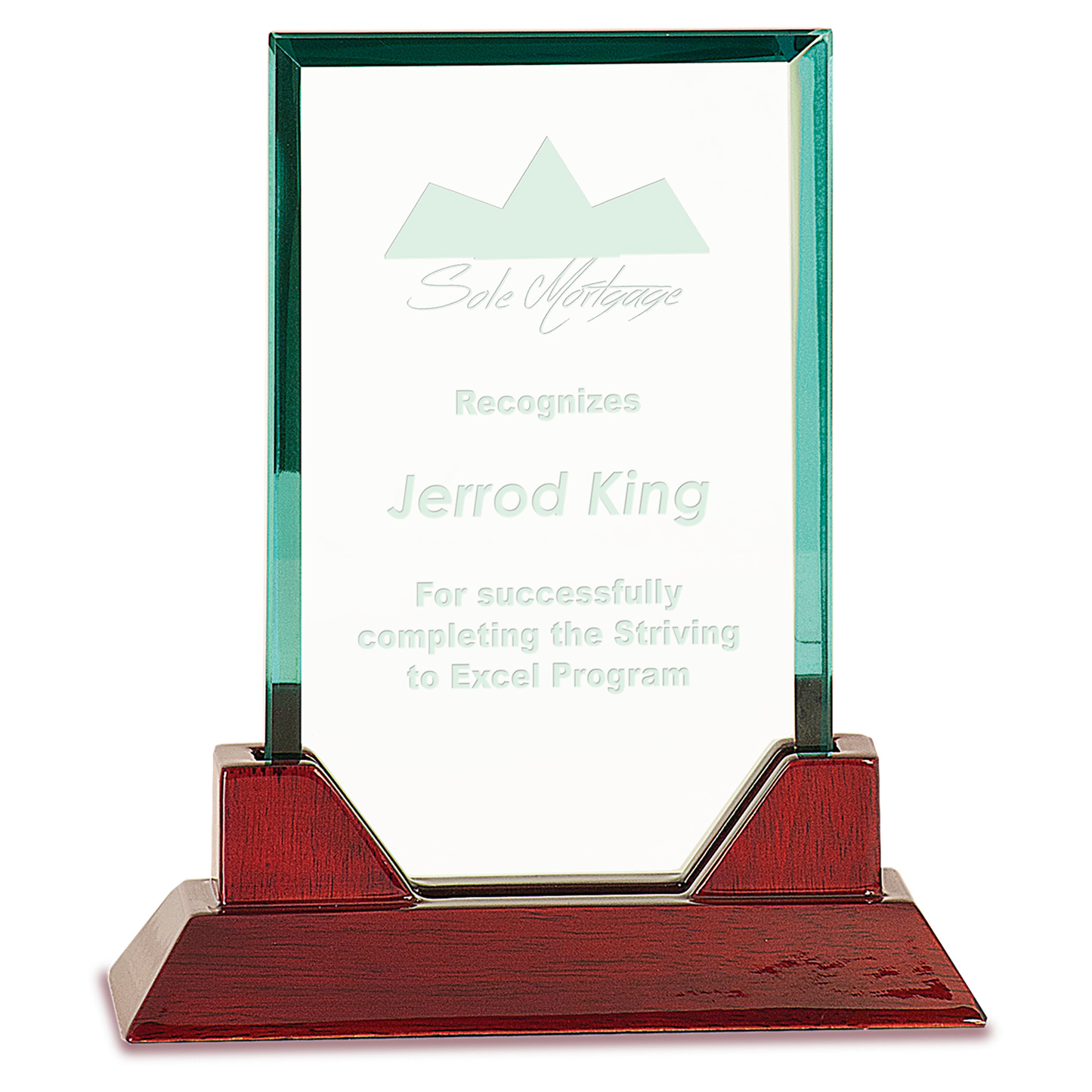 7 3/4" Jade Rectangle Prestige Glass with Rosewood Piano Finish Base