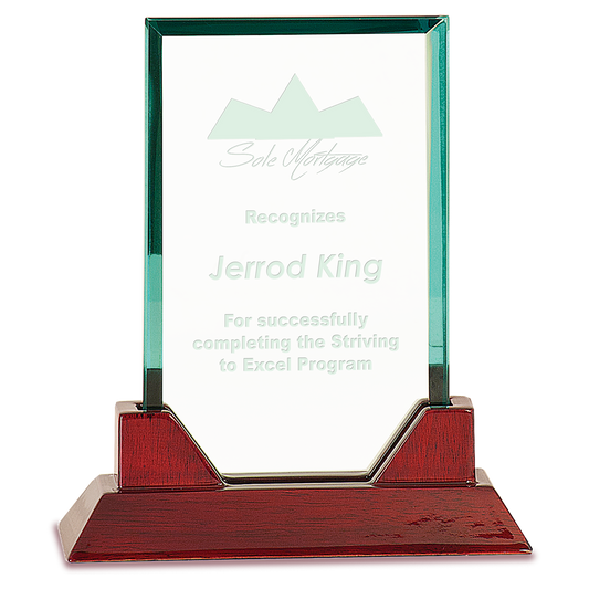 7 3/4" Jade Rectangle Prestige Glass with Rosewood Piano Finish Base