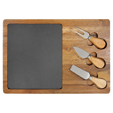 Acacia Wood/Slate Rectangle Cheese Set with Three Tools