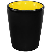 Load image into Gallery viewer, Ceramic Matte Black Shot Glass with Colorful Interior {Police Thin Blue Line Flag}
