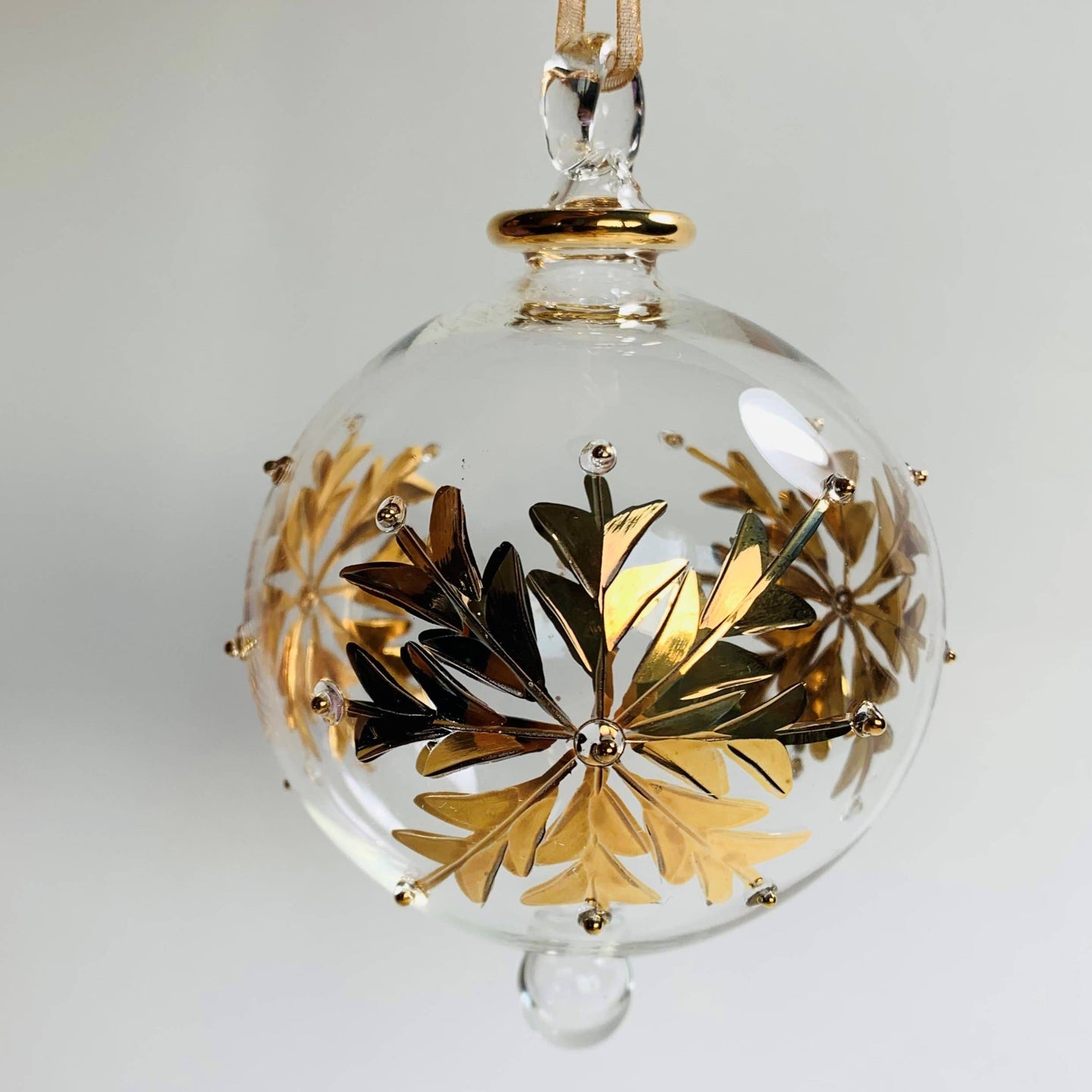 Blown Glass Ornament - Gold Snow Flake