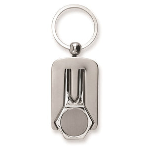 Nickel-Plated Polished And Satin Golf Divot Keychain