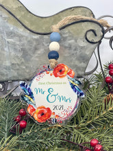 Load image into Gallery viewer, Acrylic Ornament {First Christmas as Mr &amp; Mrs - Feather Design}