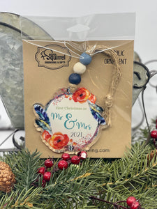 Acrylic Ornament {First Christmas as Mr & Mrs - Feather Design}