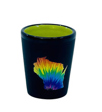 Load image into Gallery viewer, Ceramic Matte Black Shot Glass with Colorful Interior {Tie Dye Wisconsin}