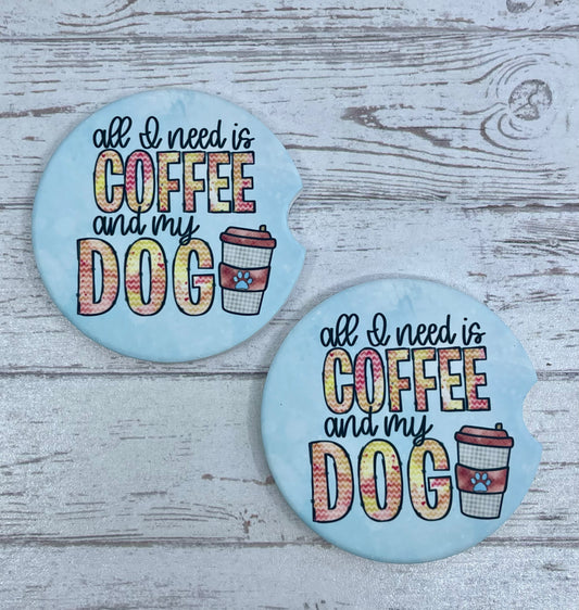 Personalized Ceramic Car Coaster Set {Coffee - Dog} – custom engraved by Silver Squirrel Engraving & Gifts